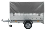 Grande rimorchio ribaltabile UNITRAILER Garden Trailer 230 KIPP con telo alto grigio, sponde a rete e ruota jockey – 230 x 125 cm – PTT fino a 750 kg - immagine 6