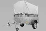 Grande rimorchio ribaltabile UNITRAILER Garden Trailer 230 KIPP con telo alto grigio, sponde a rete e ruota jockey – 230 x 125 cm – PTT fino a 750 kg - immagine 2